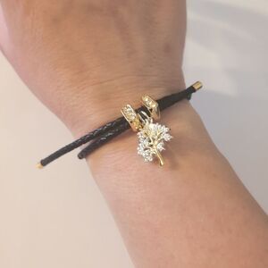 784 Believe by Brilliance 14K Gold Plated Genuine Crystals Leather Cord Bracelet